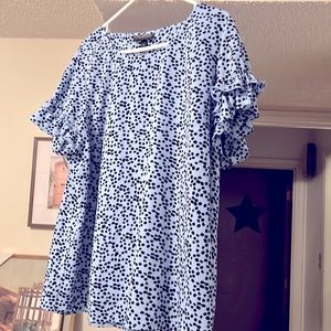 Lane Bryant ruffle short sleeve shirt light blue with black specks